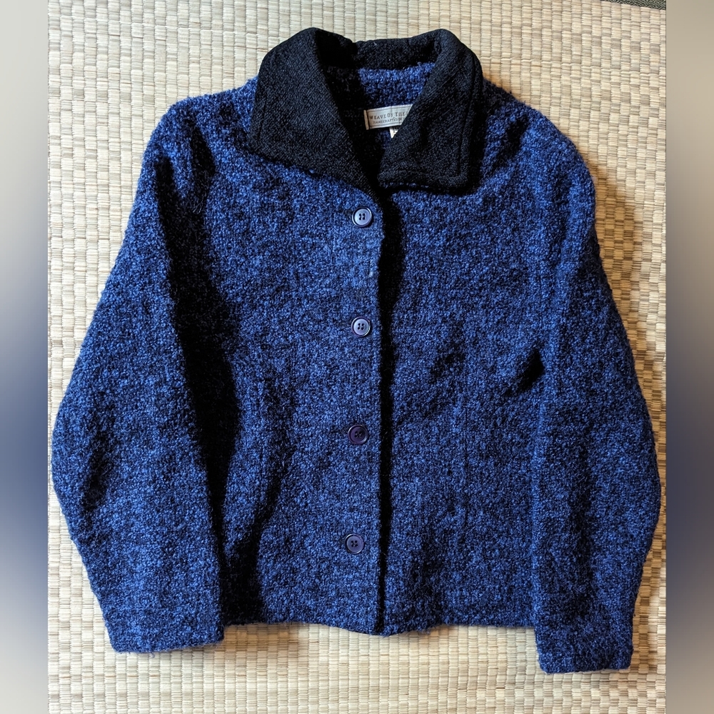 WEAVE OF THE IRISH Womens Knit Sweater Cardigan Jacket Wool Buttons Blue Small